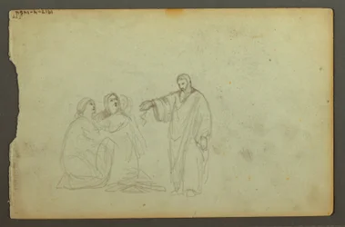 Zeichnung, Planwagen, Drei Studien einer Frau, möglicherweise 1868