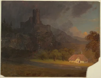 Zeichnung, Englisches Schloss und Cottage, ca. 1844