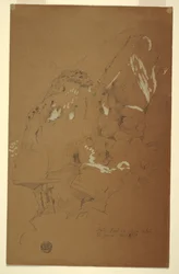 Zeichnung, Gefallener Felsen auf Trümmern, El Yemen, 2. März 1868