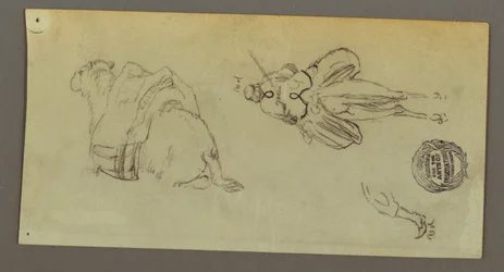 Zeichnung, Figur auf einem Kamel reitend, sitzendes Kamel, möglicherweise 1868