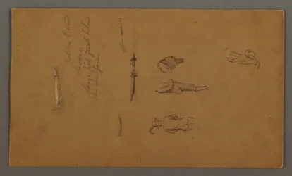 Zeichnung, Figurenstudien, Figur im Boot, Fisch, möglicherweise 1868