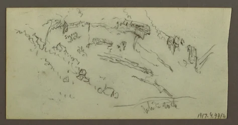 Zeichnung, Figurenstudie, Gebirgskette, möglicherweise 1868
