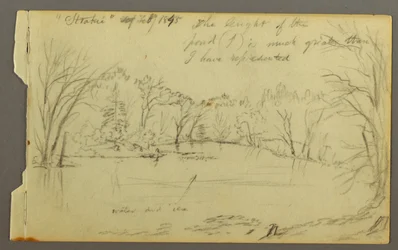 Zeichnung, Htakie (?) Teich von Bäumen gesäumt, 1845