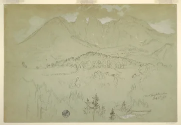 Zeichnung, Landschaft, Berchtesgaden, Bayern, 6. Juli 1868