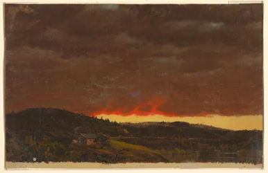 Zeichnung, Landschaft, Sonnenuntergang, ca. 1845