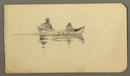 Zeichnung, Mann und Frau im Kanu, möglicherweise 1878