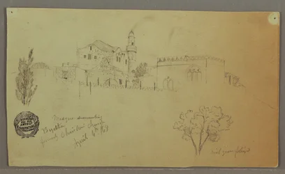 Moschee und angrenzende Gebäude, Bäume