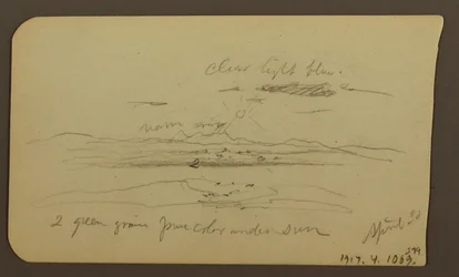 Zeichnung, Berglandschaft, Figur; Verso: Landschaft, 30. April 1885