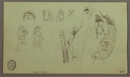 Zeichnung, Gebirgskette, Figurenstudien, Mai möglicherweise 1868