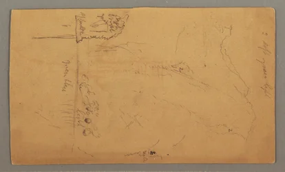 Zeichnung, Berge über einem See aufragend, möglicherweise Juli 1868