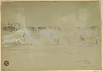 Zeichnung, Niagarafälle im Schnee, von Nordwesten, 20. März 1856
