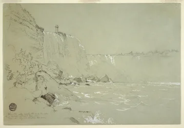Zeichnung, Niagarafälle mit dem Terrapin Tower, 1856