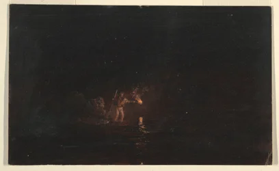Zeichnung, Nachtszene beim Fischen, 1868–69