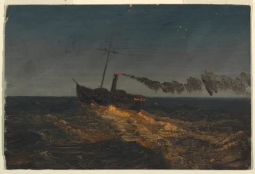 Zeichnung, Raddampfer in der Dämmerung, ca. 1853