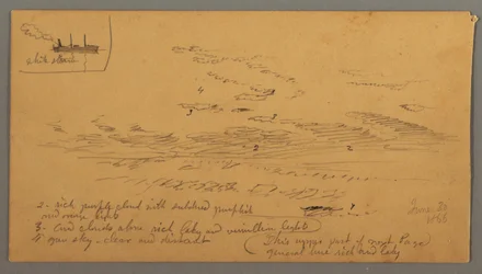 Zeichnung, Dampfschiff, Himmelsstudie, 30. Juni 1866