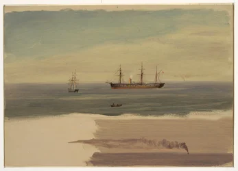 Zeichnung, Dampfschiff und Segelschiff, Juli 1859