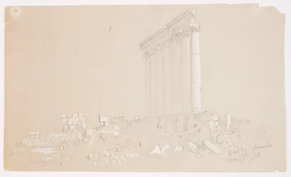 Zeichnung, Tempel des Jupiter bei Sonnenaufgang, Baalbek, 7. Mai 1868