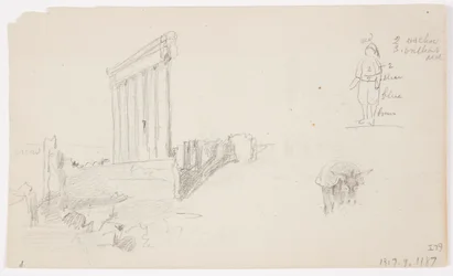 Zeichnung, Tempel des Jupiter bei Sonnenaufgang, Baalbek, 7. Mai 1868