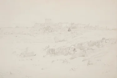Zeichnung, Tempel am Morgen, Baalbek, 12. Mai 1868