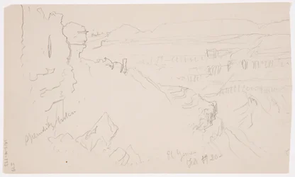 Blick über die Hügel und Ebene zu den Bergen, Tal von El Yemen, Februar 1868
