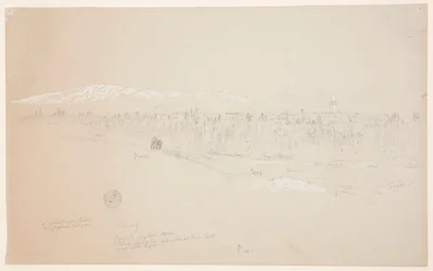 Dorf Kuseiyeh, Mount Libanon in der Ferne, Mai 1868