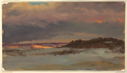Winterlandschaft mit blauem Hügel bei Sonnenuntergang, Hudson, New York, 1870–75