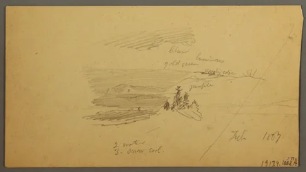 Bewaldeter Hügel, hügeliges Tal, Sonne, Januar 1866