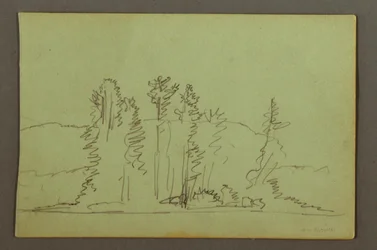 Zeichnung, Bewaldetes Ufer eines Sees, möglicherweise 1856