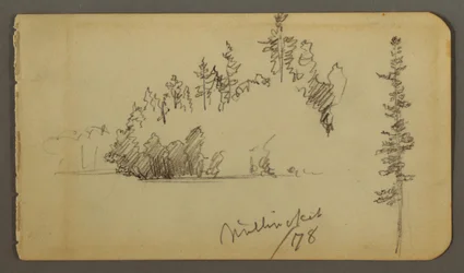 Zeichnung, bewaldetes Ufer, Baumstudie, 1878