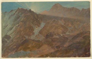 Gipfel und Gletscher bei Sonnenaufgang, Berner Alpen, Schweiz