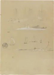 Studien von Segelschiffen und Küstenlandschaften