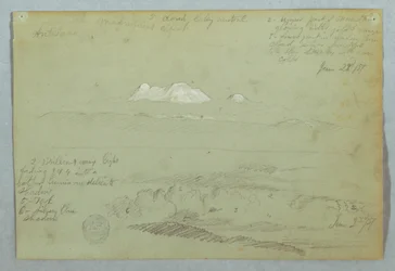 Ansichten des Artisana-Vulkans von oder in der Nähe von Quito und ein bewölkter Himmel über einem Bergrücken, Ecuador