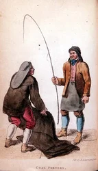 Die Kohlenhafenarbeiter aus Ackermanns Welt im Miniaturformat, 19. Jahrhundert (farbige Lithografie)
