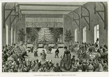 Der Weihnachtsbaum im Dietsch-Etablissement. Gravur von Lix zur Illustration der Geschichte A travers l