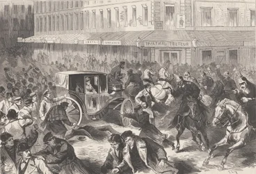 Vera Zasulich schießt am 24. Januar 1878 auf den Gouverneur von Petersburg General Trepov, 1878