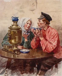 Eine Tasse Tee aus einem Samowar