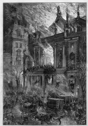 Das Feuer der Wiener Ringtheater-Oper in Wien (Österreich) am 5. Dezember 1881. Gravur von De Haenen in 