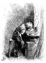 Charles Dickens in der Schuhcremefabrik, eine Illustration aus 
