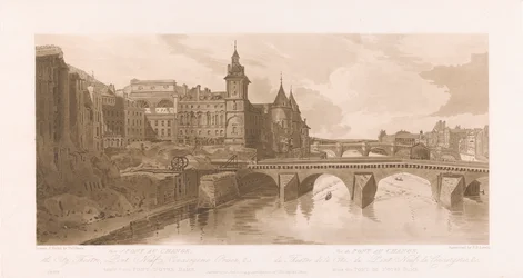 Ansicht von Pont au Change, Théâtre de la Cité, Pont Neuf und dem Gefängnis Conciergerie