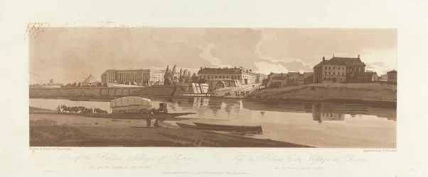 Ansicht des Palastes und Dorfes von Choisi, am Ufer der Seine 1803; Platte 14 aus Ansichten in Paris, das Emanuel-Volumen Nachzeichnung der Platte B1981.25.2623