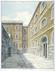 Der Kirchhof in Newgate-Gefängnis, Old Bailey, City of London, 1840