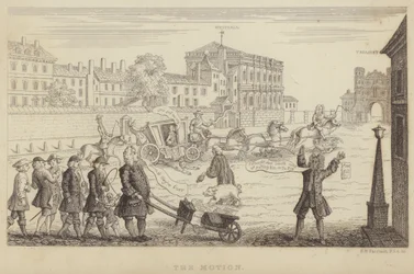 Die Bewegung: Satire auf die Versuche im Parlament, Sir Robert Walpole als Premierminister 1741 abzusetzen (Gravur)