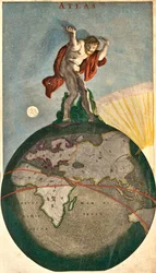 Atlas, der das Himmelsgewölbe stützt, auf die Erde hebend