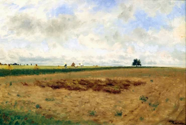 Landschaft mit Heuhaufen