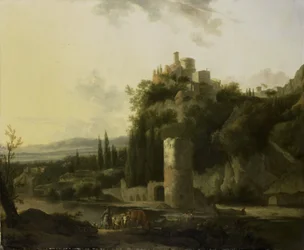 Italienische Landschaft mit Rundturm