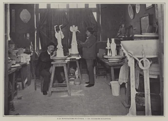 Bildhauerwerkstatt in der Porzellanfabrik von Sèvres, Frankreich