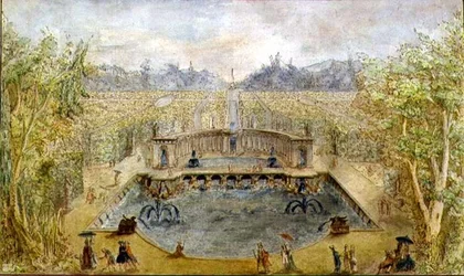 Ein formaler Garten mit Brunnen, ca. 1770