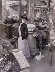 Ein Dieb in einem Kaufhaus in Paris, Illustration aus Paradis des Dames, ca. 1895