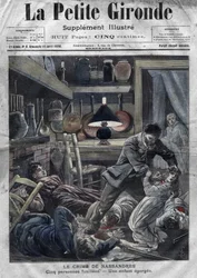Eine ermordete Familie: Ermordung der Familie Leblond durch Caillard, einen Wahnsinnigen, in Nassandres bei Bernay. Titelblatt von „La Petite Gironde“ vom 10. April