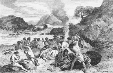 Ein Fest während der Steinzeit, Illustration aus L